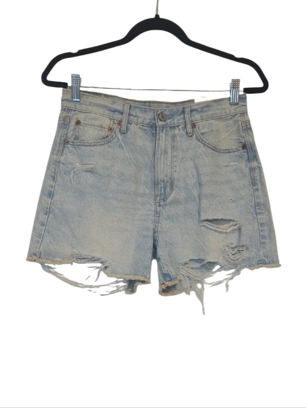 American Eagle 90s Boyfriend Distressed Mid Length Denim Shorts Light Wash
